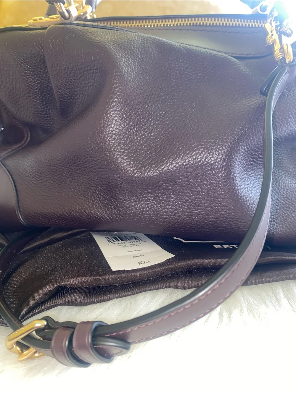 Coach Purple Pebbled Leather Lane Satchel Bag with Gold Logo